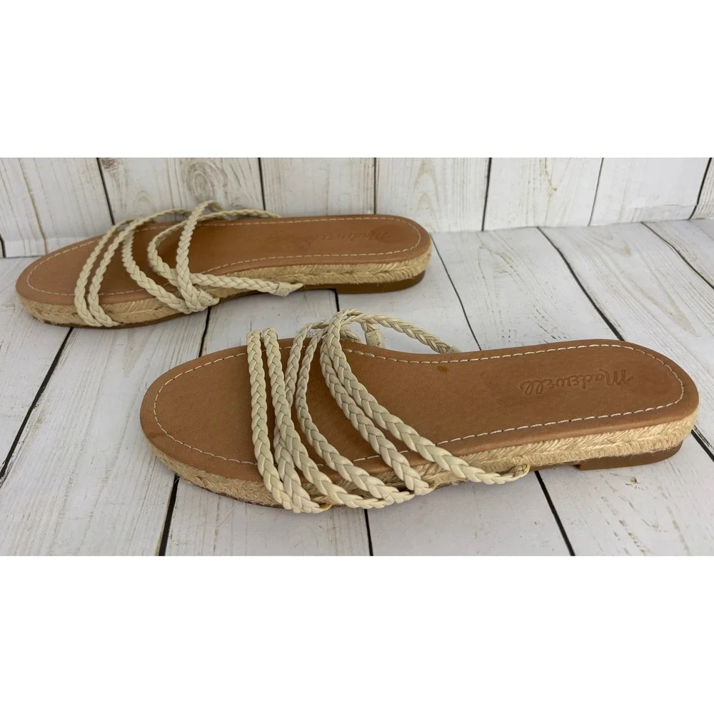 Madewell The Kathryn Braided Espadrille Slide Flat Sandals Cream Tan Sz 8M